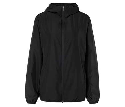 Čierna bunda s kapucňou na zips.