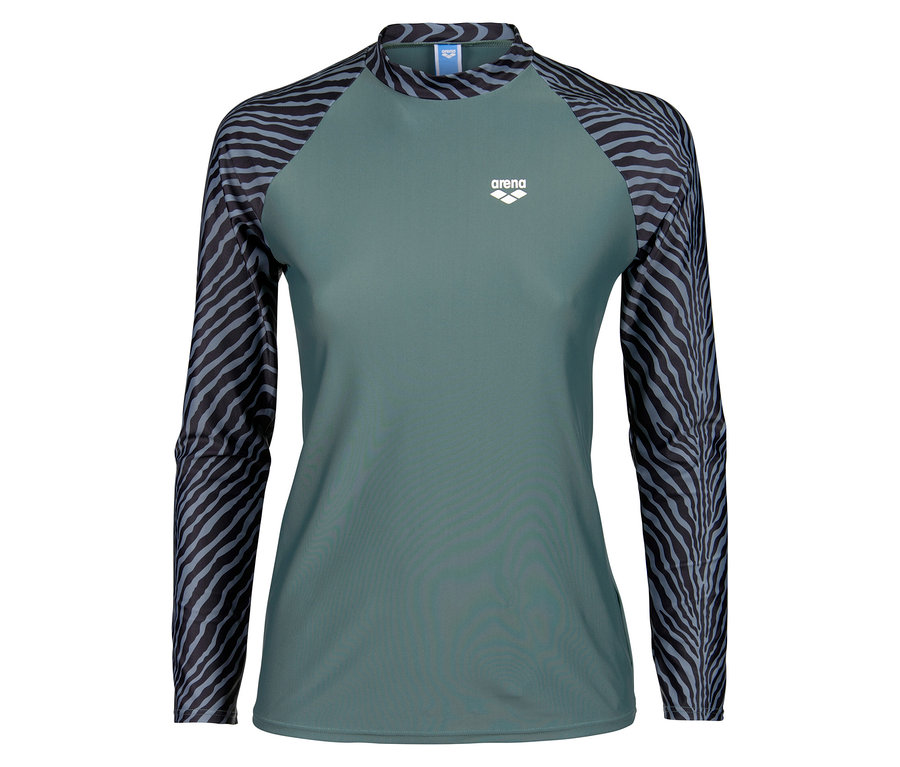Zelené tričko Arena s dlhým rukávom so vzorom zebry.