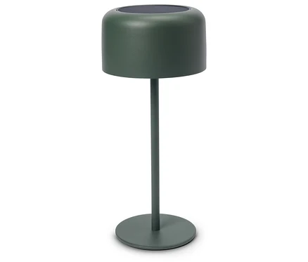 Jedna zelená stolná lampa stojaca na bielom pozadí.