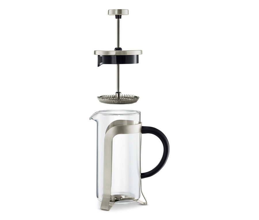 Rozložená kanvica french press 300 ml, 2 šálky, strieborná.