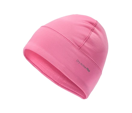 Ružová čiapka beanie s nápisom „Dry Active Plus“, zvnútra podšitá flísom.
