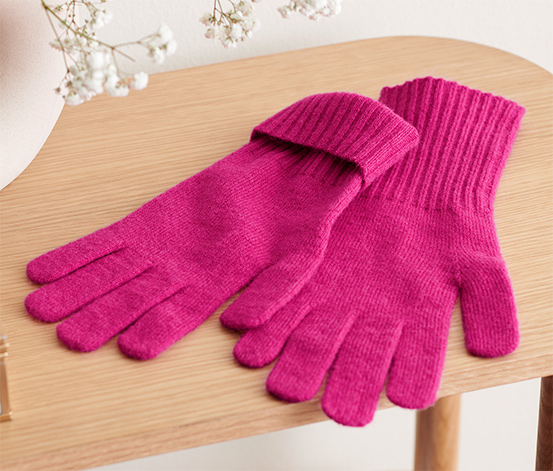 Pletené rukavice s vlnou, ružové
