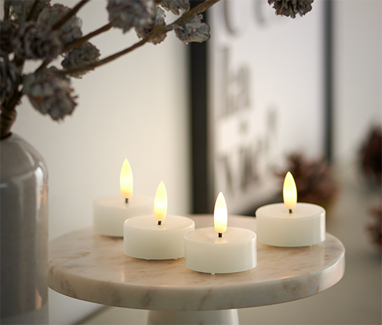 Čajové sviečky z pravého vosku s LED, 4 ks, krémovobiele