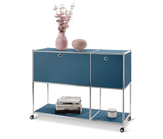 Kovový konzolový stolík »CN3« s 2 výklopnými priehradkami, modrý