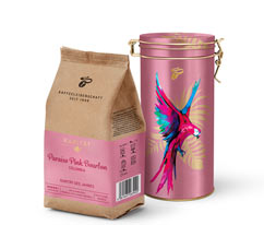 Raritná káva »Paraíso Pink Bourbon« - 250 g celé zrná + dóza na kávu